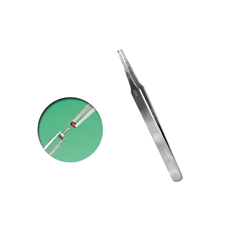 T12007 Flat Rounded Stainless Steel Tweezers 120mm