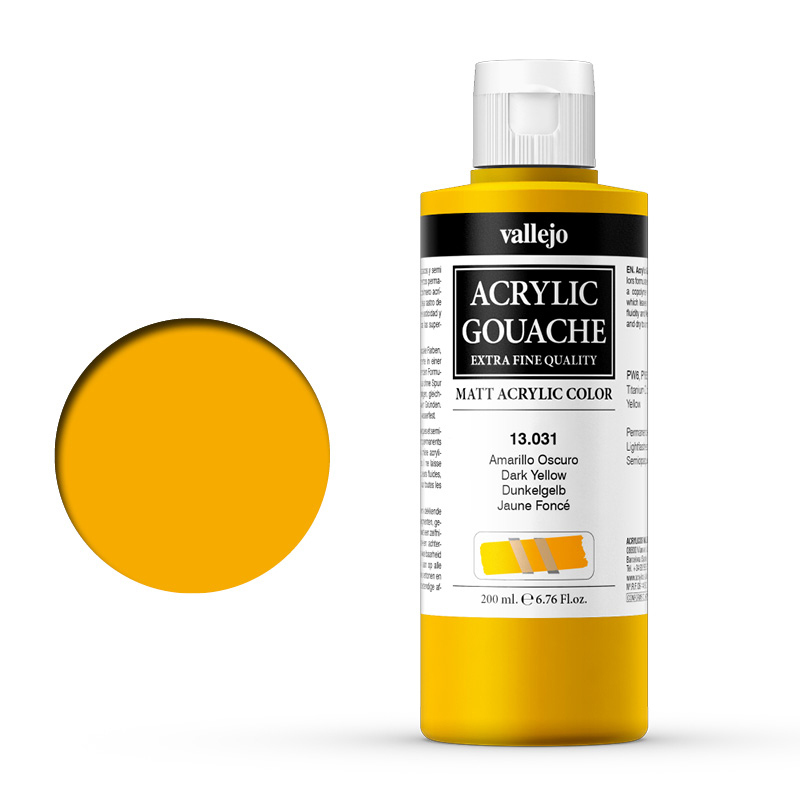 13031 Acrylic Gouache Vallejo Dark Yellow 200ml